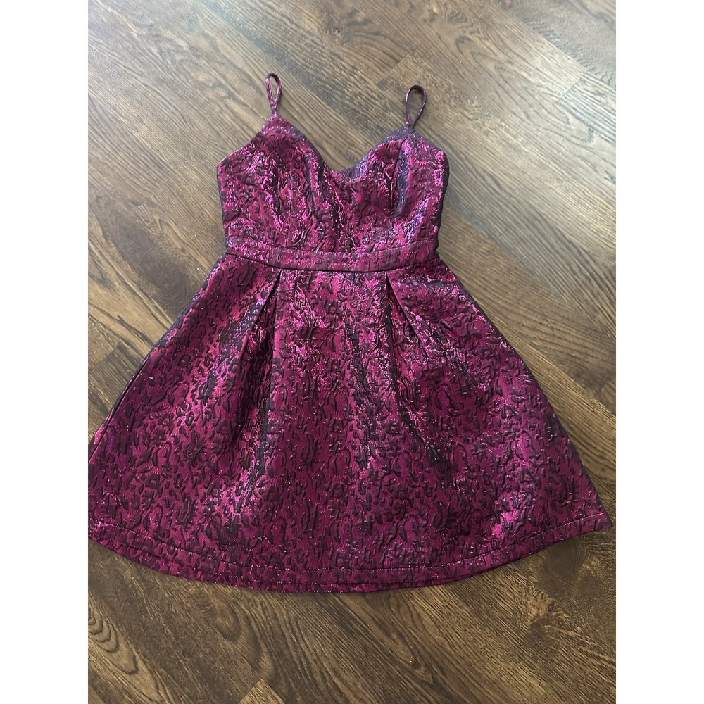 Lulus Spin The Night Magenta Jacquard Mini Skater Dress Size XS